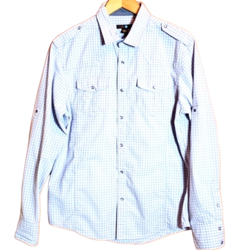 TWICE M GREY CHECK LONG SLEEVE SNAP UP
